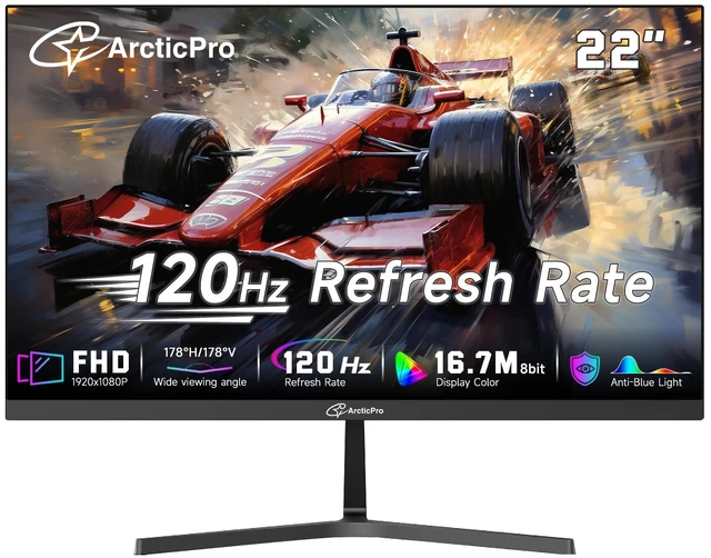 Main image of 22 inch 120Hz Monitor, Full HD (1920 x 1080p) Computer Monitor, 99% sRGB, 4000:1 Contrast, 3-Sided Frameless, Ultra Slim, VESA, LowBlue Mode, Tilt Adjust, HDMI *1, VGA*1