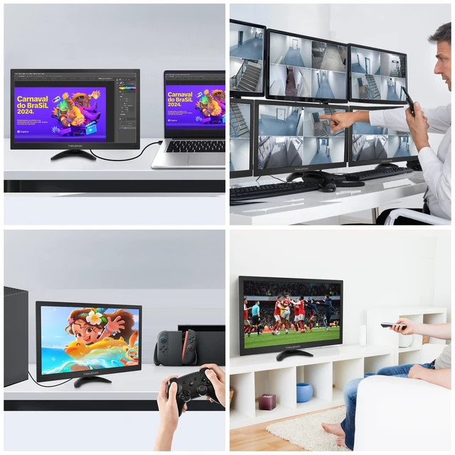 Alt view image 3 of 7 - 15.6 Inch Computer Monitor 1600x900 Small PC Monitor with HDMI VGA AV BNC USB Ports, 60Hz, 5Ms, VESA, Remote Control, Mini Display Built-in Speakers for Office Home