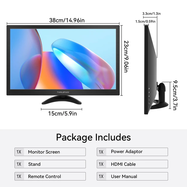 Alt view image 7 of 7 - 15.6 Inch Computer Monitor 1600x900 Small PC Monitor with HDMI VGA AV BNC USB Ports, 60Hz, 5Ms, VESA, Remote Control, Mini Display Built-in Speakers for Office Home