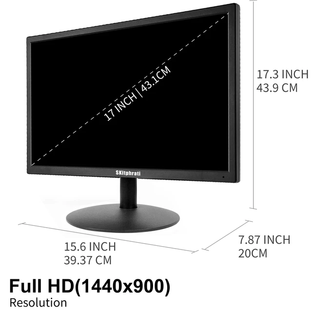 Alt view image 6 of 7 - 17 inch PC Monitor LED Monitor 1440x900, 75HZ, 5Ms, 16:10, Viewing Angle 95°(Horizontal),TN Panel, VESA Wall Mountable, VGA & HDMI Port, Black