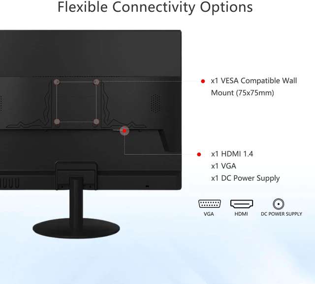 Alt view image 6 of 7 - 19" Monitor Square Monitor 1280 X 1024 with 45% sRGB Color Correction and 5:4 Aspect Ratio, 75 Hz, VESA Mountable, VGA, HDMI, TN Panel
