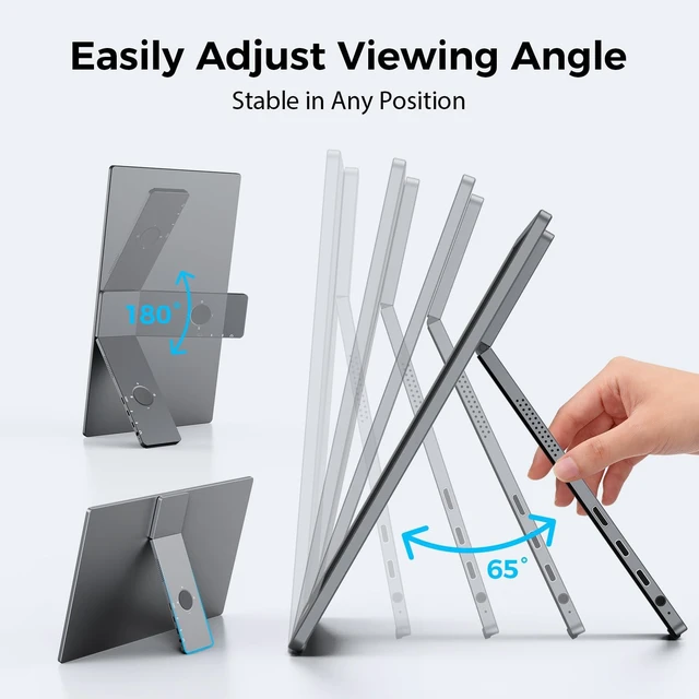 Alt view image 4 of 7 - Portable Monitor for Laptop, Travel Monitor with Stand Support Two Mode 15.6'' Laptop Screen Extender Ultra Slim, Laptop Display w/Dual Speakers, Travel Screen Extender for PC Phone Xbox PS Switch