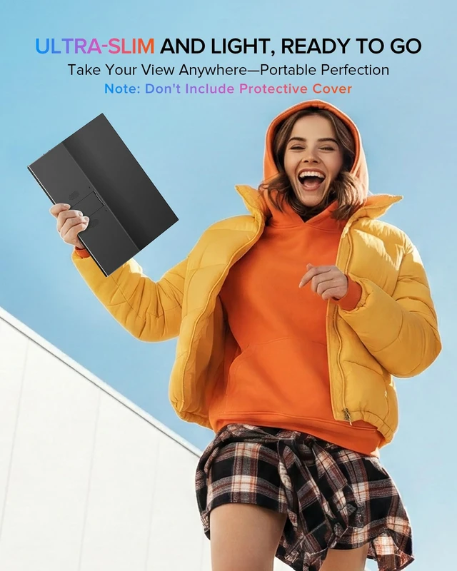 Alt view image 4 of 7 - Portable Monitor 15.6'' Ultra-Slim Travel Monitor 108%sRGB 2000:1 Contrast USB C Mini HDMI Plug & Play IPS Monitor Built-in Stand Speakers External Screen for Laptop Phone Game Console PC