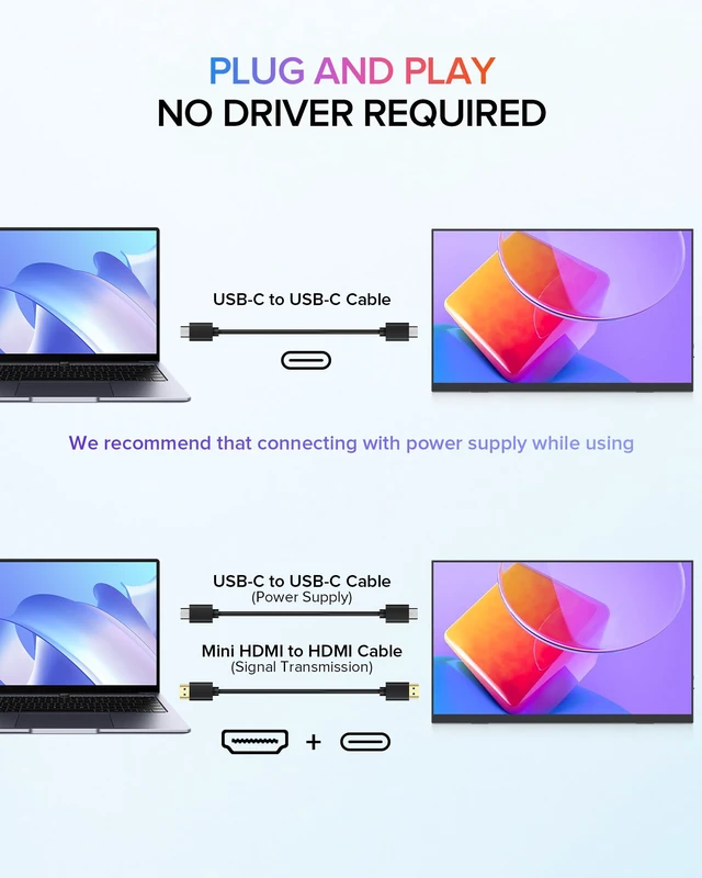 Alt view image 5 of 7 - Portable Monitor 15.6'' Ultra-Slim Travel Monitor 108%sRGB 2000:1 Contrast USB C Mini HDMI Plug & Play IPS Monitor Built-in Stand Speakers External Screen for Laptop Phone Game Console PC