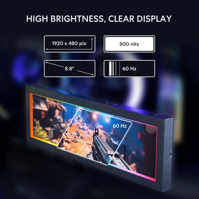Alt view image 4 of 7 - 8.8" Universal Screen for PC - Adjustable Mounting for Any Computer Setup - Customizable ARGB Frame - PC Temperature Display Panel - LCD Screen Display - Mini Monitor - SM088X (US88 v1 Black)