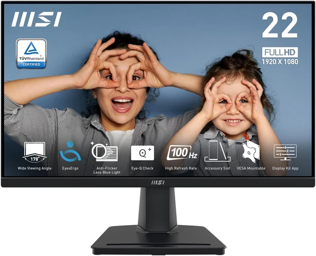 Main image of PRO MP225V, 22-inch, 1920 x 1080 (FHD) Computer Monitor, 100Hz, Adaptive-Synch, HDMI, Video Port, Low Blue Light, Eye-Q Check, VESA Mountable, Tilt, 1ms, Black