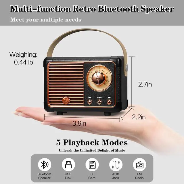 Alt view image 5 of 6 - Retro Bluetooth Speaker, Vintage Decor, Wireless Portable Mini Bluetooth Speaker, Small Cute Old Fashion Style for Kitchen Desk Bedroom Home Office Party Outdoor Gift (Black)