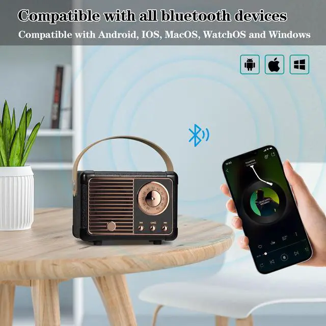 Alt view image 2 of 6 - Retro Bluetooth Speaker, Vintage Decor, Wireless Portable Mini Bluetooth Speaker, Small Cute Old Fashion Style for Kitchen Desk Bedroom Home Office Party Outdoor Gift (Black)