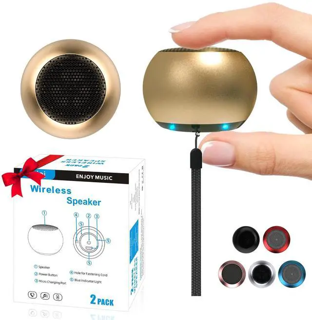 Main image of 2Pack Portable Mini Speakers, Bluetooth Tiny Speakers,Wireless Micro Speaker for Phone/PC/Tablet, Rechargeable Battery, Built-in Microphone, Cute Mini Speaker with Strap to Carry, Gold