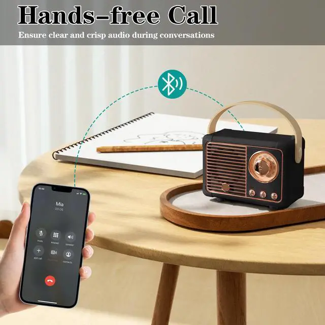 Alt view image 3 of 6 - Retro Bluetooth Speaker, Vintage Decor, Wireless Portable Mini Bluetooth Speaker, Small Cute Old Fashion Style for Kitchen Desk Bedroom Home Office Party Outdoor Gift (Black)
