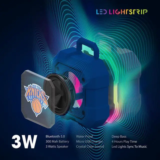 Alt view image 3 of 6 - NBA Shockbox LED Wireless Bluetooth Speaker - Water Resistant IPX4, 5.0 Bluetooth with Over 5 Hours of Play Time - Small Portable Speaker - Officially Licensed NBA, Perfect Home & Outdoor Speaker