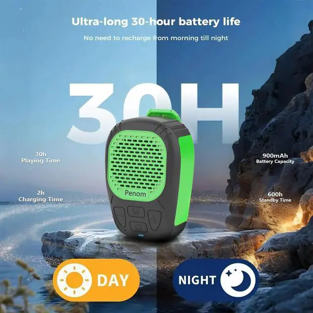 Alt view image 3 of 6 - Wearable Bluetooth Speaker,Clip on Wireless Jobsite Water-Resistant Portable Speaker, Built in Mic for Hands-Free/Call, Suitable for Indoor & Outdoor Use Update Version Green