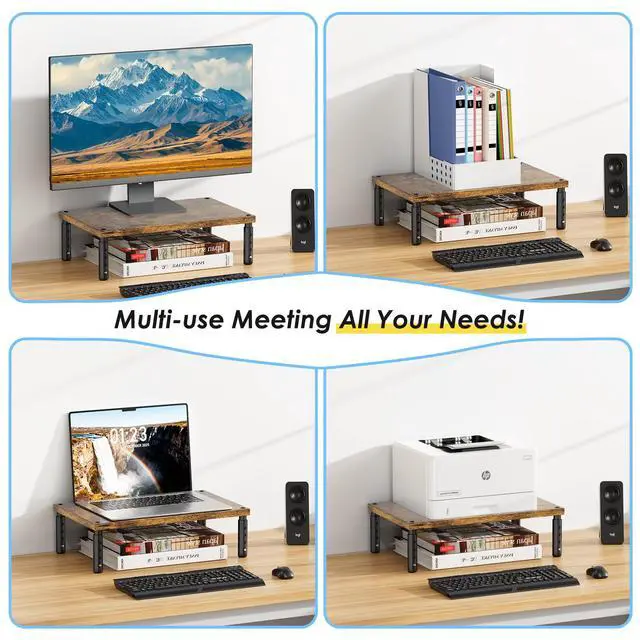 Alt view image 4 of 7 - Adjustable Wood Computer Monitor Stand Riser, Office Desk Organizer and Accessories for Monitor, Laptop, PC, Printer, Office Desk Accessories Workspace Organizer for Home Office Supplies, Brown