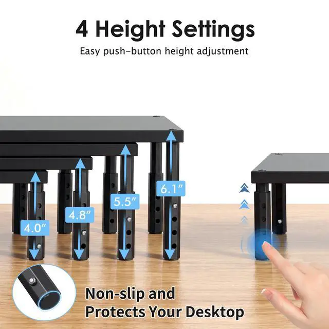 Alt view image 2 of 7 - Desk Organizers and Accessories, Adjustable Computer Monitor Stand Riser, Laptop Stand for Desk, Office Desk Accessories & Workspace Organizers for Home Office, Black Wood