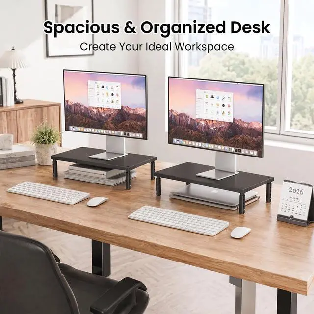Alt view image 5 of 7 - Desk Organizers and Accessories, Adjustable Computer Monitor Stand Riser, Laptop Stand for Desk, Office Desk Accessories & Workspace Organizers for Home Office, Black Wood