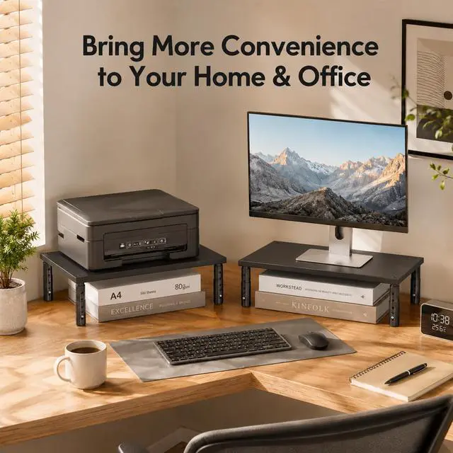 Alt view image 6 of 7 - Desk Organizers and Accessories, Adjustable Computer Monitor Stand Riser, Laptop Stand for Desk, Office Desk Accessories & Workspace Organizers for Home Office, Black Wood