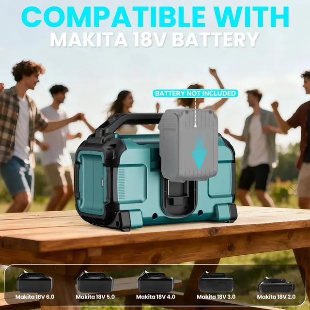 Alt view image 3 of 7 - Cordless Bluetooth Speaker for Makita 18V Batteries, 80W Portable Jobsite Stereo Speaker with Dual Speakers and USB Port, Suitable for Camping, Home, Jobsite and Parties(No Battery/Charger)