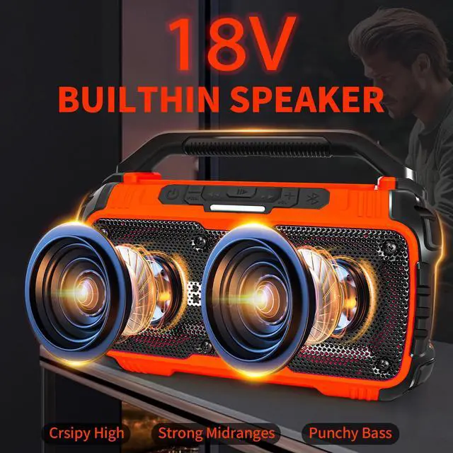 Alt view image 2 of 7 - Cordless Bluetooth Speaker Compatible with Milwaukee 18V Batterty, 80W Portable Jobsite Stereo Speaker with Dual Speakers and USB Port, Suitable for Camping, Home, Jobsite(Tool Only)