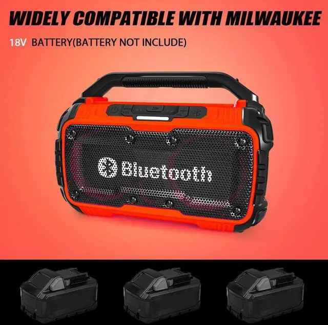 Alt view image 3 of 7 - Cordless Bluetooth Speaker Compatible with Milwaukee 18V Batterty, 80W Portable Jobsite Stereo Speaker with Dual Speakers and USB Port, Suitable for Camping, Home, Jobsite(Tool Only)