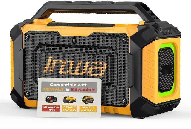Main image of Jobsite Bluetooth Speakers Compatible with DeWalt 20V/FLEXVOLT & Milwaukee M18 Battery, 60W Portable Outdoor Wireless Boombox w/Bass, RGB Lights, Loud Speaker for Worksite/Workshop/Garage(Golden)