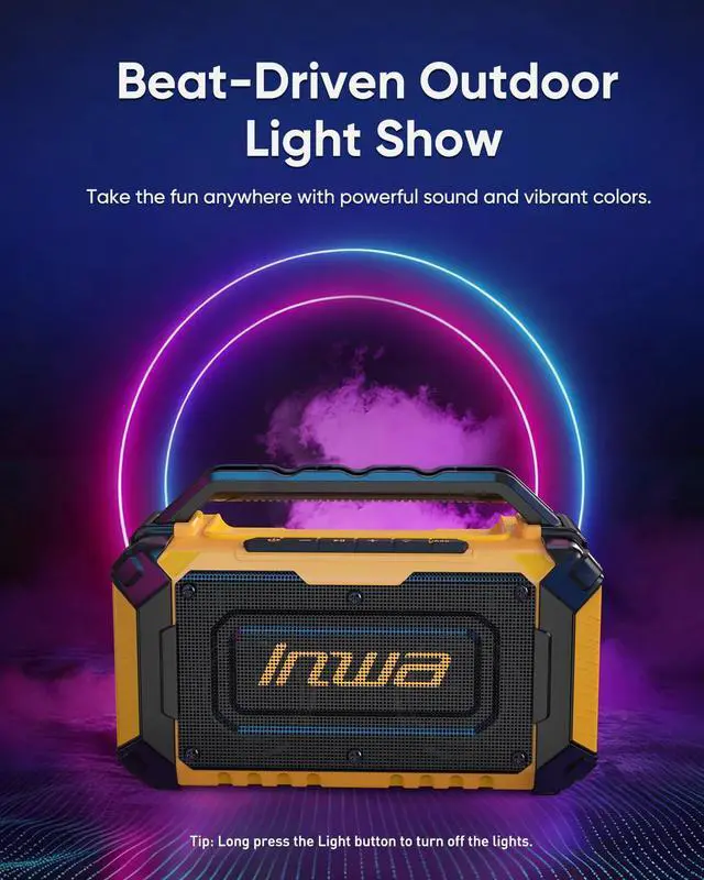 Alt view image 5 of 7 - Jobsite Bluetooth Speakers Compatible with DeWalt 20V/FLEXVOLT & Milwaukee M18 Battery, 60W Portable Outdoor Wireless Boombox w/Bass, RGB Lights, Loud Speaker for Worksite/Workshop/Garage(Golden)
