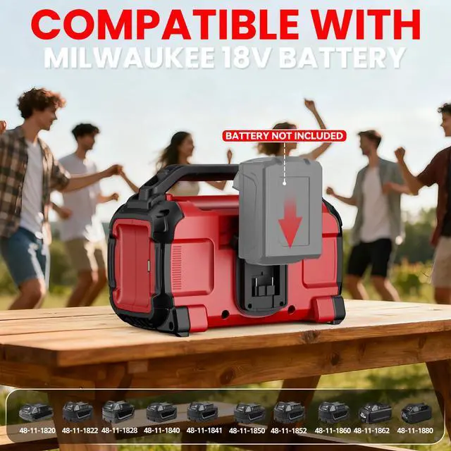 Alt view image 3 of 7 - Cordless Bluetooth Speaker for Milwaukee 18V Batteries, 80W Portable Jobsite Stereo Speaker with Dual Speakers and USB Port, Suitable for Camping, Home, Jobsite and Parties(No Battery/Charger)