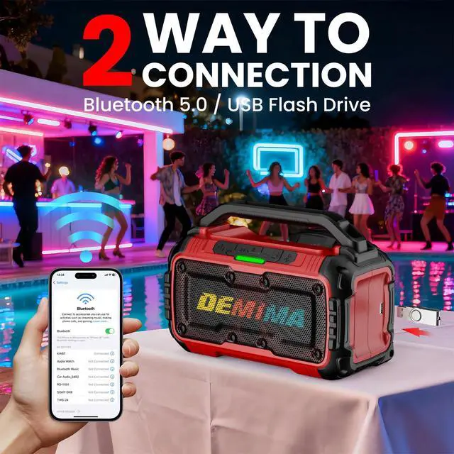 Alt view image 4 of 7 - Cordless Bluetooth Speaker for Milwaukee 18V Batteries, 80W Portable Jobsite Stereo Speaker with Dual Speakers and USB Port, Suitable for Camping, Home, Jobsite and Parties(No Battery/Charger)