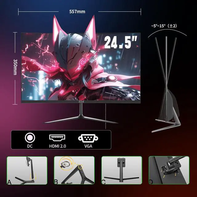Alt view image 7 of 7 - 24.5 Inch FHD (1920x1080) 120Hz Curved Gaming Monitor, 3000R Curvature VA Panel, 1ms MPRT, AMD FreeSync, Ultra-Thin Bezel, Eye Care, for Esports,PC