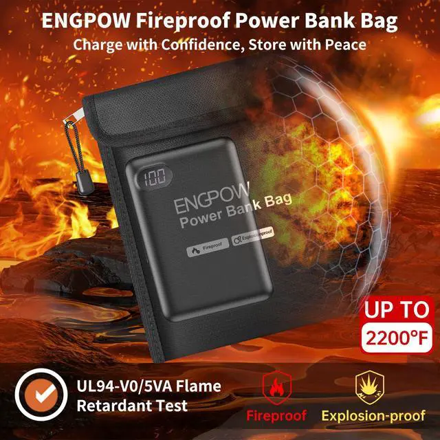 Alt view image 2 of 7 - Fireproof Organizer Travel Bag, Heat InsulatedExplosion-Proof Electronic Carry Case, Portable Home Travel Safe Storage for Power Bank,Phone,Cables,USB Drive and Charging Protection, 9''x7''