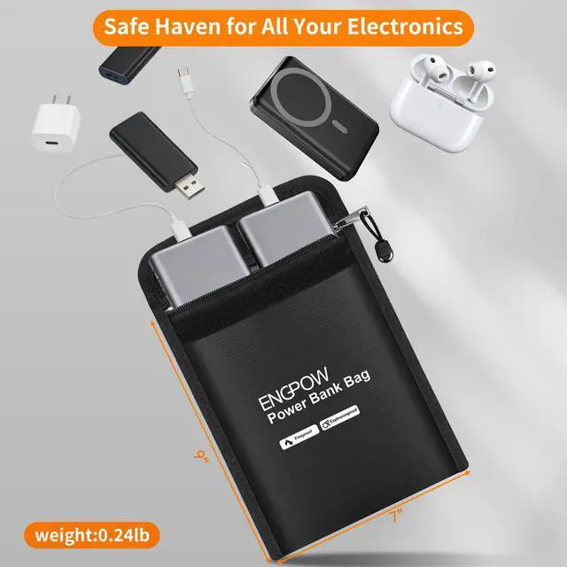Alt view image 4 of 7 - Fireproof Organizer Travel Bag, Heat InsulatedExplosion-Proof Electronic Carry Case, Portable Home Travel Safe Storage for Power Bank,Phone,Cables,USB Drive and Charging Protection, 9''x7''