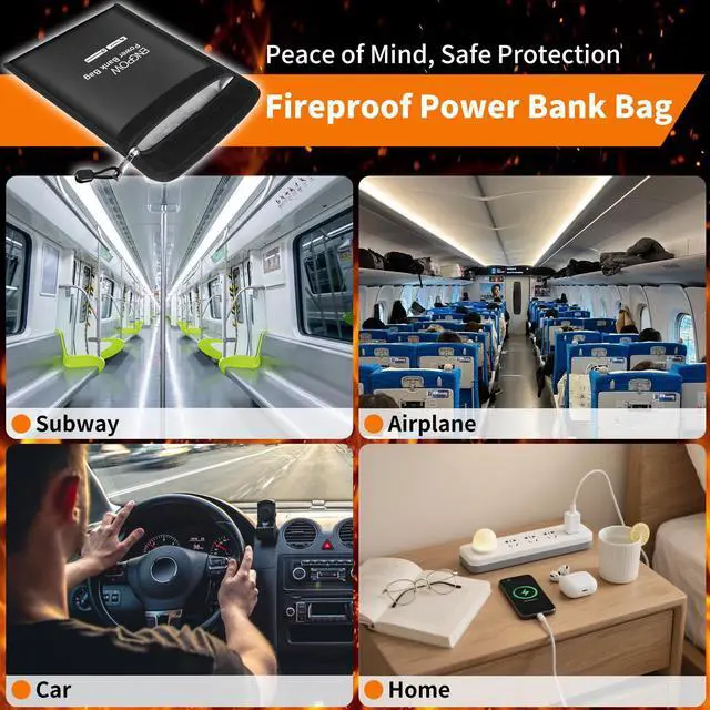 Alt view image 5 of 7 - Fireproof Organizer Travel Bag, Heat InsulatedExplosion-Proof Electronic Carry Case, Portable Home Travel Safe Storage for Power Bank,Phone,Cables,USB Drive and Charging Protection, 9''x7''