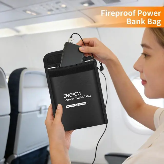 Alt view image 6 of 7 - Fireproof Organizer Travel Bag, Heat InsulatedExplosion-Proof Electronic Carry Case, Portable Home Travel Safe Storage for Power Bank,Phone,Cables,USB Drive and Charging Protection, 9''x7''