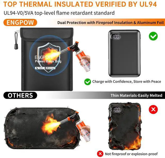 Alt view image 3 of 7 - Fireproof Organizer Travel Bag, Heat InsulatedExplosion-Proof Electronic Carry Case, Portable Home Travel Safe Storage for Power Bank,Phone,Cables,USB Drive and Charging Protection, 9''x7''