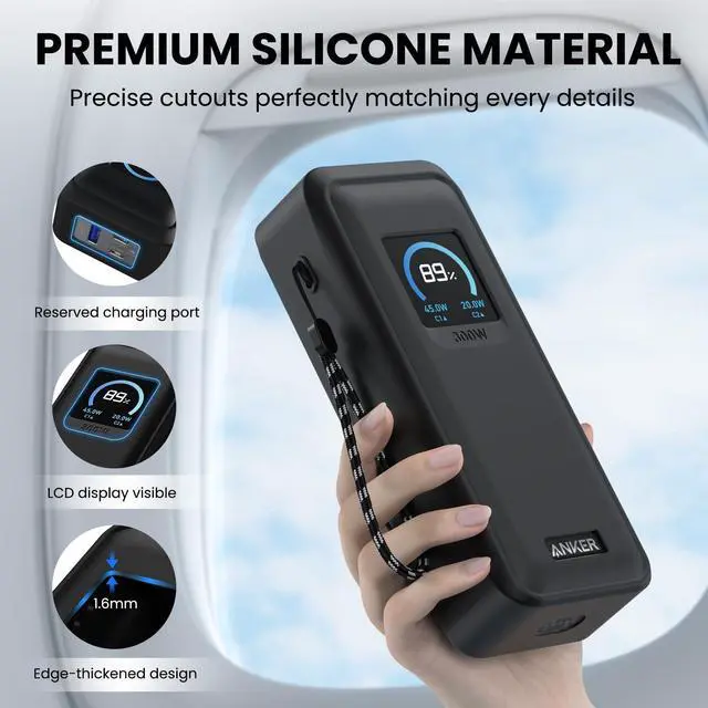 Alt view image 4 of 7 - Compatible with Anker Prime Power Bank 26,250Mah 300W Case Cover, Soft Silicone Shockproof Protective Case for Anker 300W Prime Power Bank with Anti-Lost Strap, LCD Display Visible (Black)