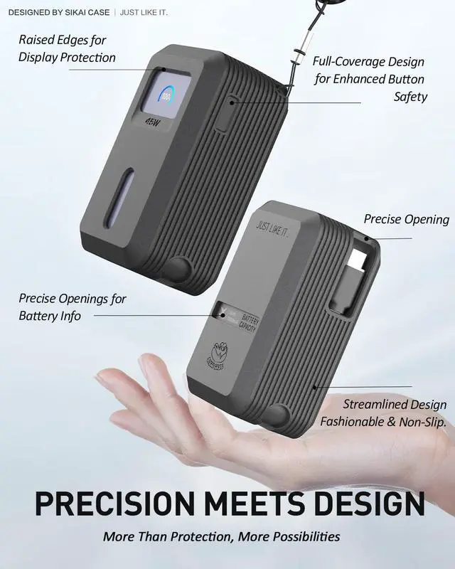 Alt view image 3 of 7 - Silicone Case for Anker Nano Power Bank (10,000mAh 45W) A1638 Protective Cover with Precise Cutouts, Shockproof Scratch-Resistant Dust-Proof for Daily Use & Travel & Flight (Black)