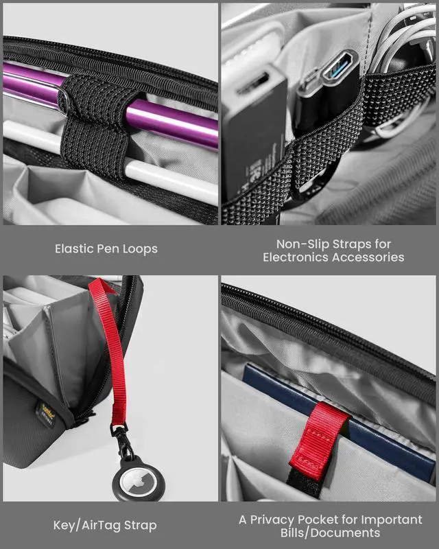 Alt view image 3 of 7 - Electronic Organizer Accessory Pouch for MacBook Charger, Cables, Power Bank, Hard Drive, Cords, Water-resistant Storage Bag with Removable Card Slots for USB Adapter, Memory Card, Black