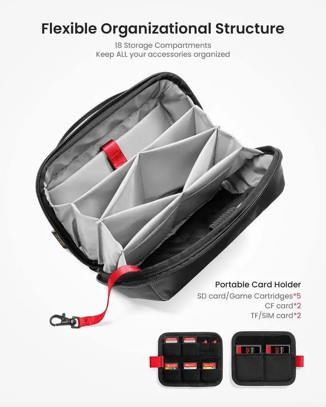 Alt view image 2 of 7 - Electronic Organizer Accessory Pouch for MacBook Charger, Cables, Power Bank, Hard Drive, Cords, Water-resistant Storage Bag with Removable Card Slots for USB Adapter, Memory Card, Black