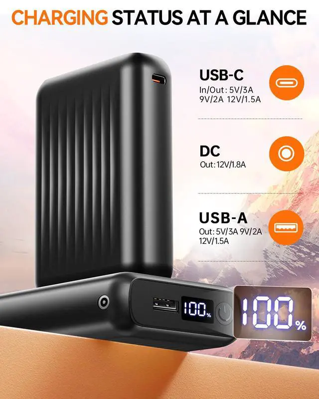Alt view image 6 of 7 - 12V 18400mAh Heated Jacket Battery Pack, Portable 5V Power Bank, 12V Battery Pack for Heated Jacket with 2 DC Adapter Cables for Genovega, for SOLJIKYE, for Wulcea(No for Milwaukee)