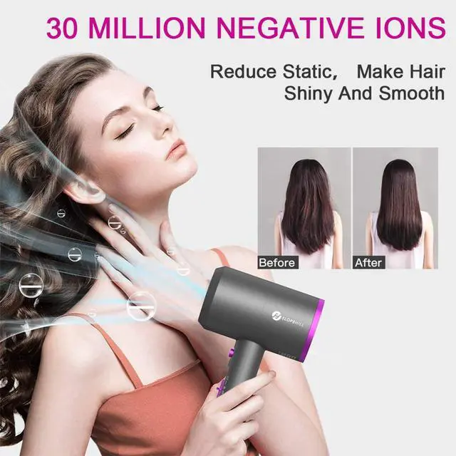 Alt view image 3 of 7 - Professional Ionic Hair Dryer, Powerful 1800W Fast Drying Low Noise Blow Dryer with 2 Concentrator Nozzle 1 Diffuser Attachments for Home Salon Travel