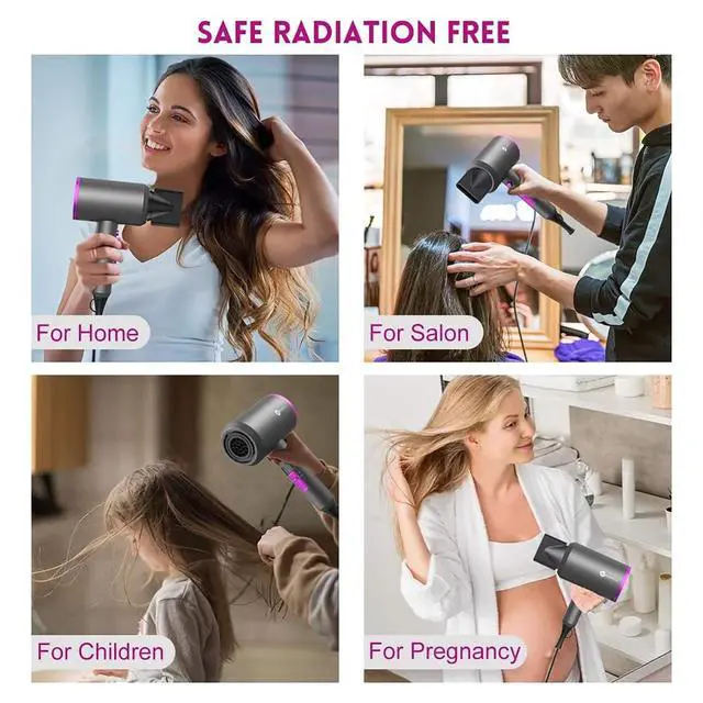 Alt view image 7 of 7 - Professional Ionic Hair Dryer, Powerful 1800W Fast Drying Low Noise Blow Dryer with 2 Concentrator Nozzle 1 Diffuser Attachments for Home Salon Travel