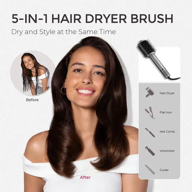 Alt view image 6 of 7 - 4.0 Hair Blow Dryer Brush - Lightweight 3X Faster Drying 5-in-1 Ionic Blowout Hair Dryer Brush Adds Shine, Volume & Fullness for Smooth, Anti-Frizz Straight, Curl & Blowout Styles, Metal Grey