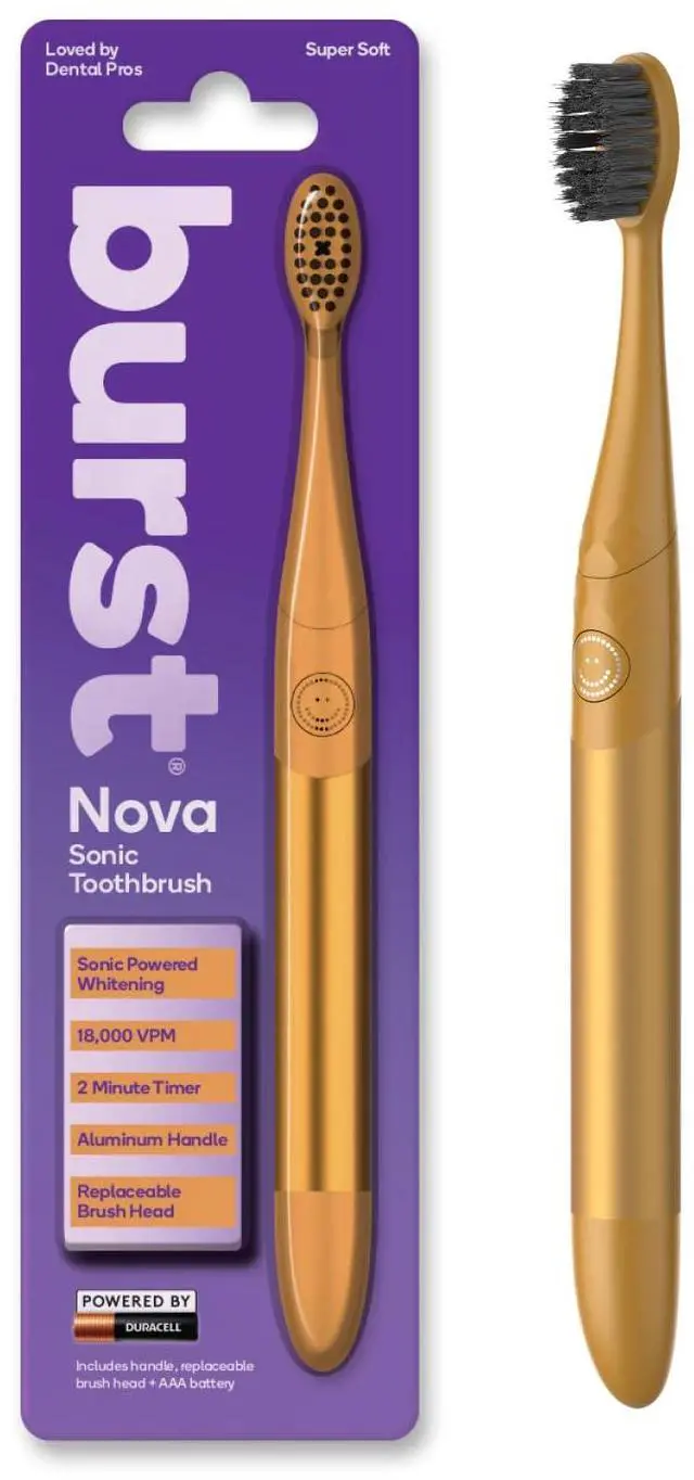 Main image of Nova Toothbrush (Orange) | Sonic Powered Teeth Whitening | Super-Soft Bristles | 18000 VPM | 2 Minute Timer | Aluminum Handle | Replaceable Brush Head | Compact Size | with AAA Battery