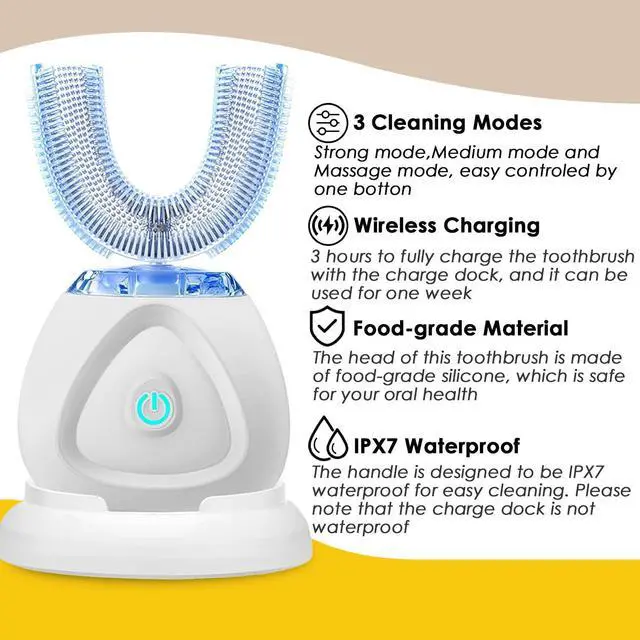 Alt view image 7 of 7 - 360 Ultrasonic Toothbrush, Automatic Toothbrushes Auto Sonic Tooth Brush, Teeth whitening Brush with Timer & Wireless Charging 360° Ultrasonic Electric Toothbrush for Adult