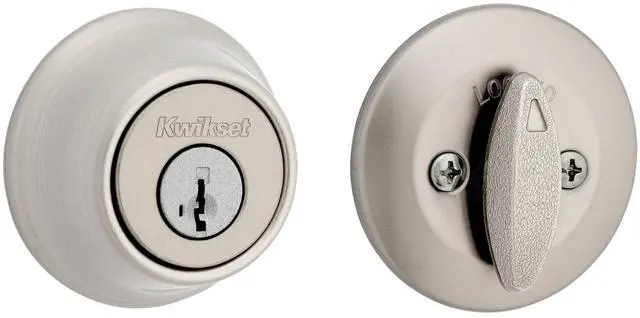 Main image of 660 Deadbolt Lock, Satin Nickel Round Exterior Keyed Front Entry Door, Single Cylinder Dead Bolt, with Microban Protection