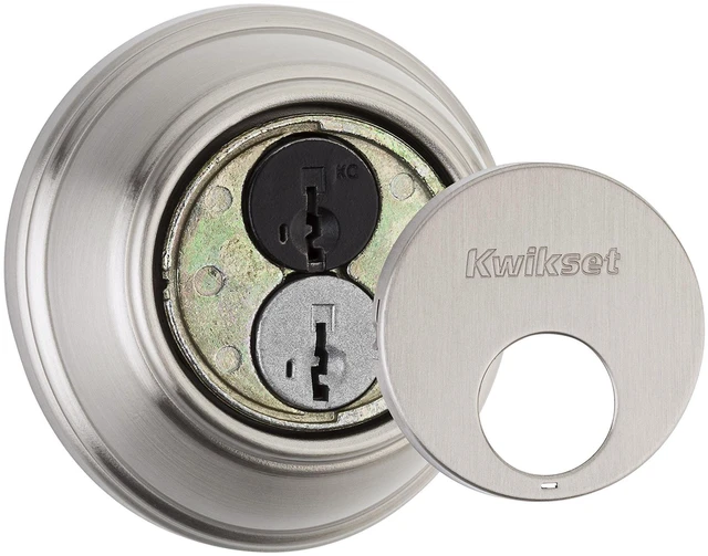 Alt view image 4 of 4 - 816 Key Control Deadbolt Lock, Round Satin Nickel Exterior Keyed Front Entry Door, Pick Resistant SmartKey Rekey Security, Single Cylinder Dead Bolt, with Microban Protection