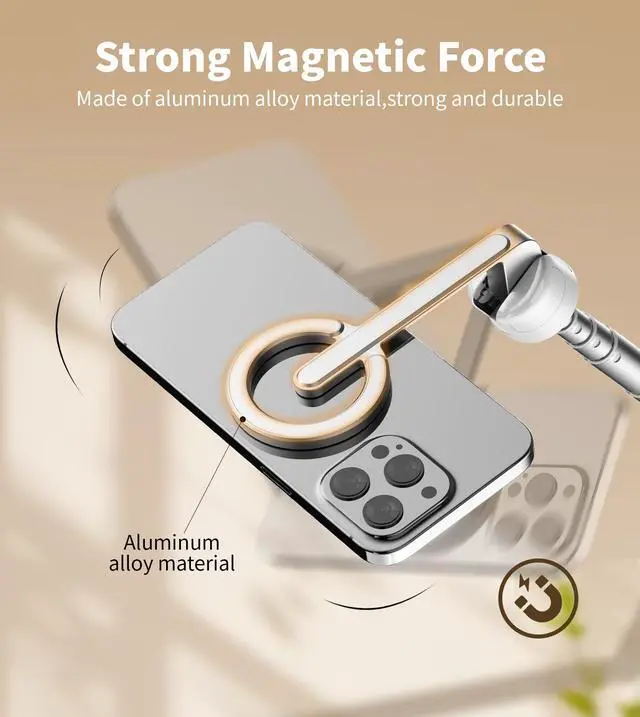 Alt view image 3 of 7 - 68" Magnetic Selfie Stick Tripod with Aluminum Strong Magnetic Holder for Magsafe, 360° Rotatable Travel Phone Tripod Stand with Metal Ring & Rechargeable Remote for iPhone/AndroidWhite