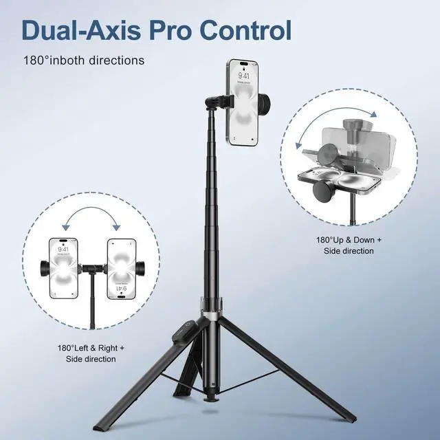Alt view image 3 of 7 - 66" Automatic Phone Tripod Stand with Remote, Cell Phone Tripod for iPhone Video Recording & Live Streaming, Adjustable Selfie Stick Tripod for Content Creators, Vloggers (Black)