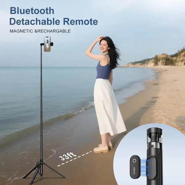 Alt view image 7 of 7 - 66" Automatic Phone Tripod Stand with Remote, Cell Phone Tripod for iPhone Video Recording & Live Streaming, Adjustable Selfie Stick Tripod for Content Creators, Vloggers (Black)