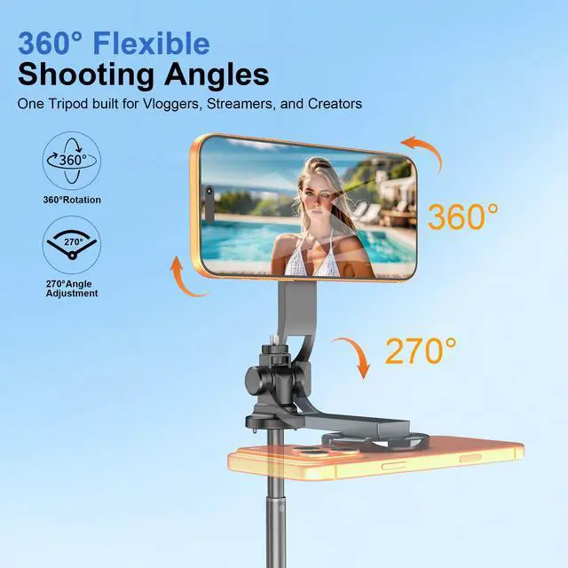 Alt view image 4 of 7 - 4-in-1 Magnetic Tripod for iPhone with 1/4" Screw, 53" MagSafe Selfie Tripod with Wireless Remote & Metal Ring, 4-Leg Stable Phone & Camera Tripod for IPhone17Pro Max Video Recording,Gym,TikTok,Travel