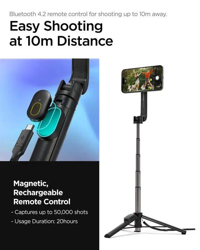 Alt view image 6 of 7 - Selfie Stick Tripod Stand with Bluetooth Remote Control Shutter 24" Extendable Compatible with MagSafe iPhone 17/16/15/14/13/12 Pixelsnap Pixel 10 Series & More - Black (S571W)